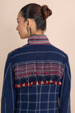 BLUE HANDWOVEN COTTON LONG JACKET (1 PC)