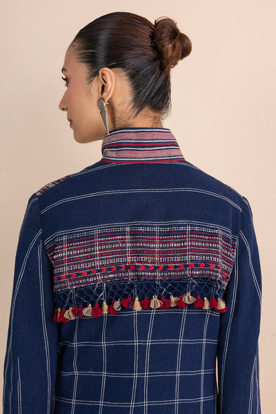 BLUE HANDWOVEN COTTON LONG JACKET (1 PC)