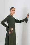 MOSS GREEN LONG EMBROIDERED MELANGE DRESS (1 PC)
