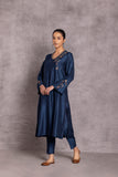 DARK BLUE VISCOSE DUPION PRINTED KURTA SET (DT-05)