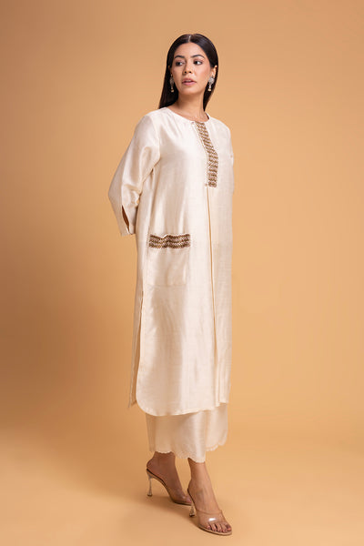 IVORY DUPION EMB. KURTA SET (2 PCS)