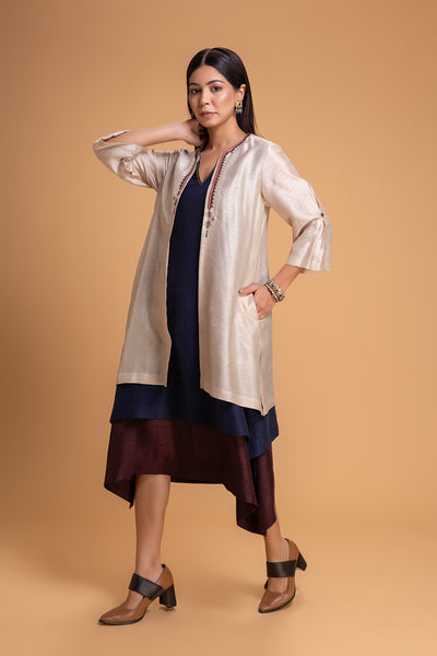 RED DUPION EMB. DRESS (1 PC)