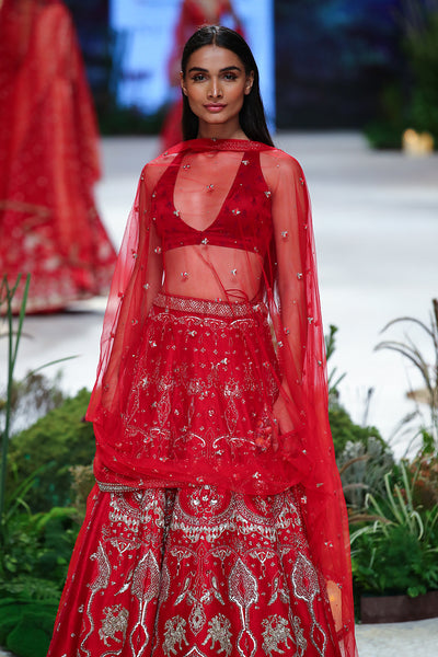 Red Mushroo & Dupion Embroidered Lehenga Set (Tl-07/bls, Sl-03, Sl-03/dup)