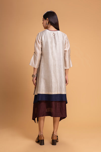 RED DUPION EMB. DRESS (1 PC)