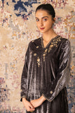 Cement Grey Velvet Embroidered Kurta Set(Vt-08)