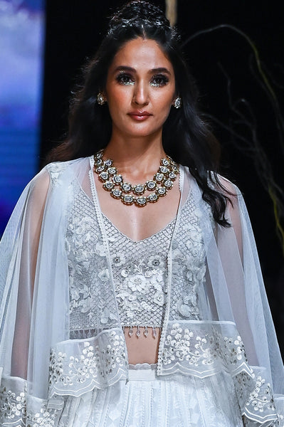 Ivory Emb. Chikankari Lehenga  (FA-27/LEH +CRN)