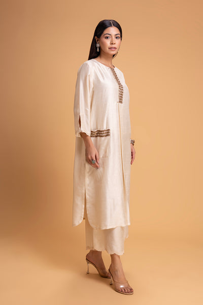 IVORY DUPION EMB. KURTA SET (2 PCS)