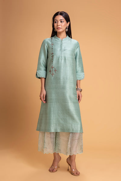 AQUA DUPION EMB. KURTA SET (2 PCS)
