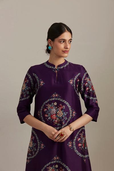 Eggplant silk chanderi bloomcycle printed tunic (SV-05/KUR)