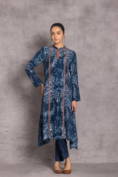 DARK BLUE VISCOSE DUPION EMBROIDERED TUNIC ( DC-04)