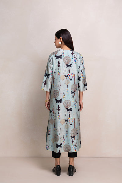 AQUA SILK CHANDERI PRINTED TUNIC (1 PC)