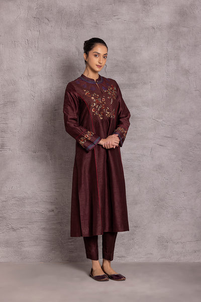 BROWN VISCOSE DUPION PRINTED KURTA SET (DT-12)