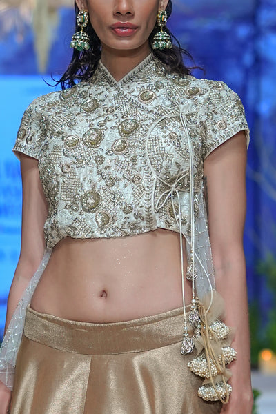 IVORY DUPION EMBROIDERED TOP WITH COPPER ANTIQUE SKIRT (TL-135/SKT, SK-30/TOP)