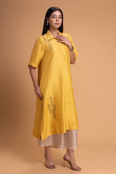 YELLOW DUPION EMB. KURTA SET (2 PCS)