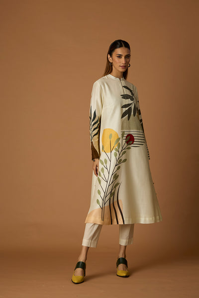 IVORY CHANDERI PRINTED TUNIC (BCC-01)