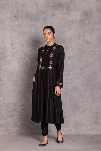 BLACK VISCOSE DUPION PRINTED KURTA SET (DT-06)