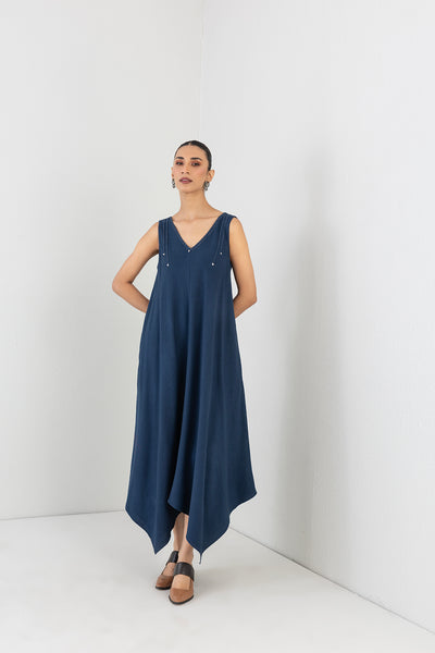 BLUE MELANGE HANDKERCHIEF SLEEVELESS TUNIC (1 PC)