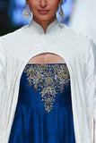 Electric Blue Viscose Dupion Emb. Tube  Dress With White Chikankari Geo.   Emb. Jacket ( Fa-06a/drs+crn, Fa-06/jkt)