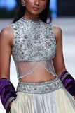 Gold & Silver Tissue Skirt With Silver Tissue Emb. Blouse  (Tl-124/bls, Tl-103/leh)