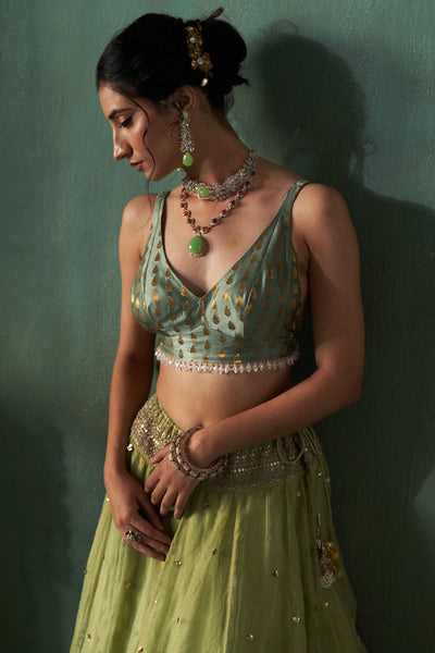 MINT TISSUE EMBROIDERED LEHENGA SET (5 PCS)