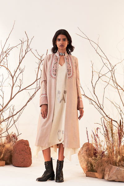 Beige Viscose Dupion Embroidered Jacket (Sh-11/jkt)