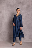 DARK BLUE VISCOSE DUPION PRINTED KURTA SET (DT-05)