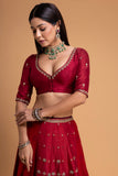 RED MUSHROO EMB LEHENGA SET (3 PCS)