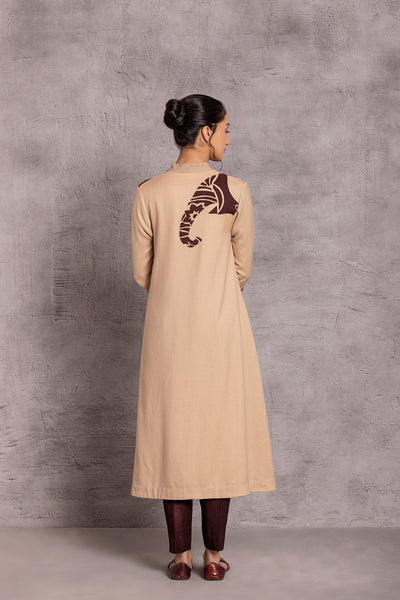 BEIGE & BROWN WOOLEN HIGH-LOW JACKET (WLN-04A)