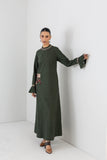MOSS GREEN LONG EMBROIDERED MELANGE DRESS (1 PC)