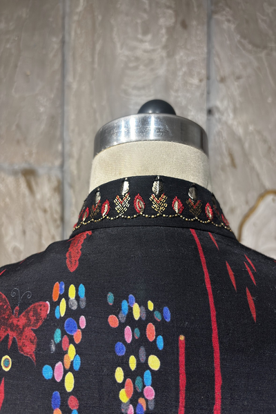 BLACK & MAROON DUPION PRINTED JACKET WITH EMB. DETAILS ( AJP-10)(1 PC)