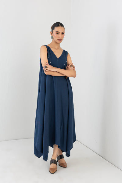 BLUE MELANGE HANDKERCHIEF SLEEVELESS TUNIC (1 PC)