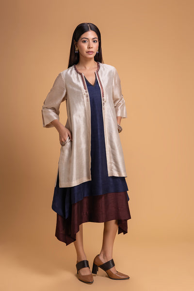 RED DUPION EMB. DRESS (1 PC)