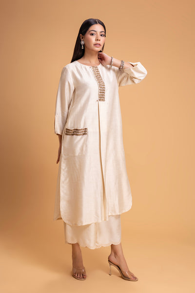 IVORY DUPION EMB. KURTA SET (2 PCS)