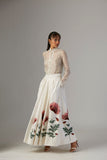 IVORY DUPION SILK SKIRT WITH SATIN SHIRT & FALSA JACKET ( 3 PCS)