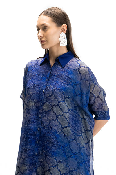 BLUE & IVORY PERSIAN PALACE PRINTED KAFTAN WITH BLUE INNER (BP-04)