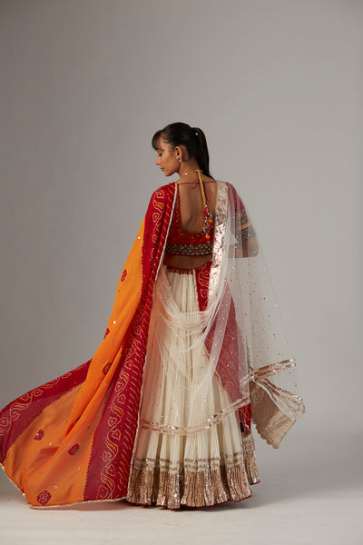 IVORY GAUZE CRINKLED LEHENGA SET WITH CHANDERI UNSTITCHED BLOUSE (BRM-25A))