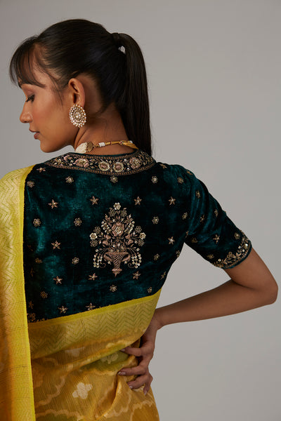 EMERALD GREEN VELVET EMBROIDERED BLOUSE (1 PC)