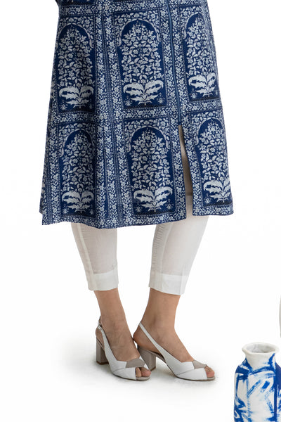 BLUE & IVORY ORNATE ORCHIDS PRINTED TUNIC (BP-01)