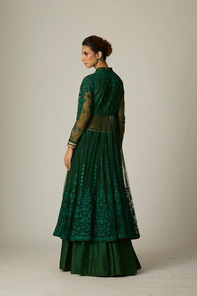 GREEN TULLE EMBROIDERED ANARKALI SET(3 PCS)