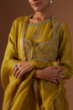 OLIVE TISSUE ANARKALI PAIRED WITH CHURIDAAR AND DUPATTA ( LS-16A)