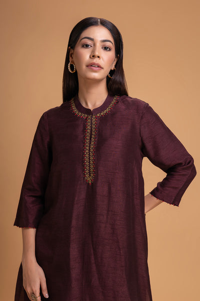 BROWN DUPION EMB. KURTA SET (2 PCS)