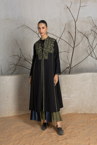 BLACK LINEN EMBROIDERED JACKET (1 PC)