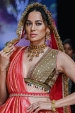 Olive Cotton Emb. Printed  Blouse With Red Dupion Emb. Lehenga And Dupatta, Red Tussar Banarasi Saree (Dmt-11/bls, Fb-32/leh, Nlb- 34012, Sl-03/dup)