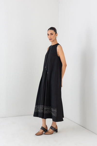 BLACK MELANGE LONG SLEEVELESS DRESS (1 PC)