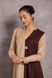 BEIGE & BROWN WOOLEN HIGH-LOW JACKET (WLN-04A)