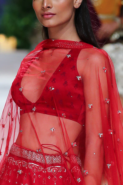 Red Mushroo & Dupion Embroidered Lehenga Set (Tl-07/bls, Sl-03, Sl-03/dup)