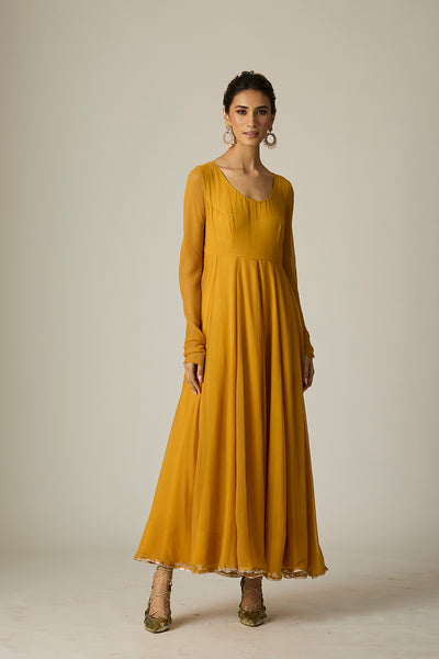 MUSTARD CHIFFON & TULLE EMBROIDERED JACKET SET (2 PCS)