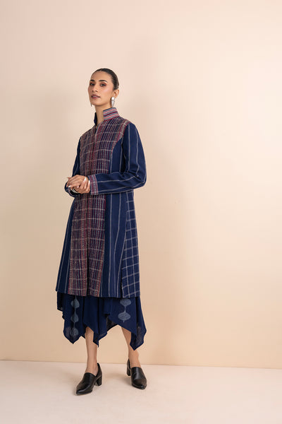 BLUE HANDWOVEN COTTON LONG JACKET (1 PC)