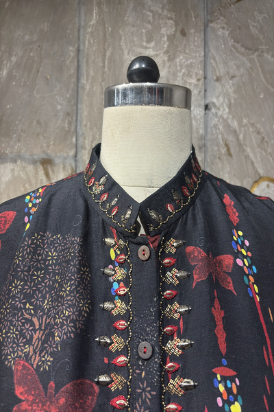 BLACK & MAROON DUPION PRINTED JACKET WITH EMB. DETAILS ( AJP-10)(1 PC)