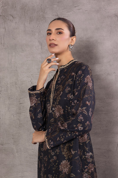 BLACK VISCOSE DUPION  PRINTED EMBROIDERED TAGAAI KURTA (DC-02/KUR)